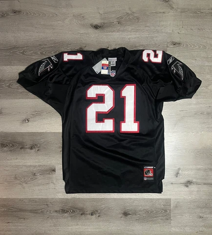 DEION SANDERS ATLANTA FALCONS JERSEY REEBOK AUTHENTIC HELMET TAG Men’s sz 46 Cover