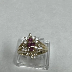14k Gold Ruby And Diamond Cluster Ring Ring - Picture 1 of 10