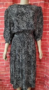 Argenti Vintage Black/white Silk Pleated Women's Dress Size 10 #C - Picture 1 of 12