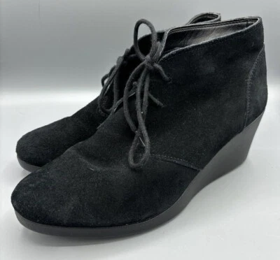 Crocs Black Suede  Leigh Ankle Boot Wedge Lace Up 9.5 Bootie Casual Comfort - image 1 of 4
