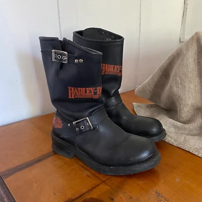 Botas de motociclista vintage anos 80 Harley Davidson motociclista engenheiro couro feitas nos EUA - Imagem 1 de 4