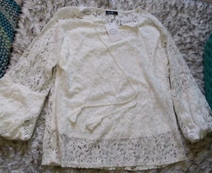 NEW NWT Womens Camisa white lace long sleeve tunic top shirt blouse 1x 2x Plus - Picture 1 of 3