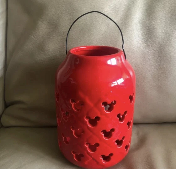 Disney Mickey Mouse Linterna de Cerámica Roja Jardín Linternas Mango 7" NUEVO X2 Foto 1 de 1