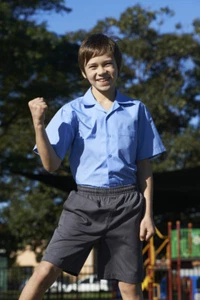 Boys Short Sleeve School Poly Cotton Shirt with Chest Pocket and Name Tag Label - Bild 1 von 4