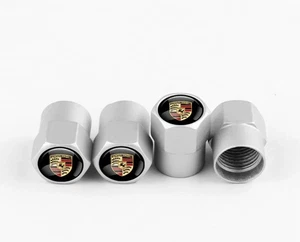 Set of 4 Dust Valve Caps For Porsche - Silver - Genuine Caps - Picture 1 of 1