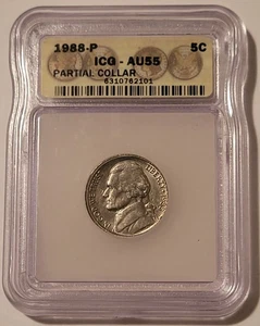 1988 P Jefferson Nickel Error Partial Collar AU55 ICG - Picture 1 of 4