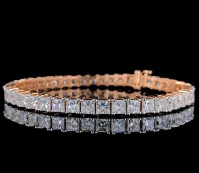 10ct Princess Cut Lab Diamond Tennis Bracelet F VS 14K Yellow Gold Gift for Her - Image 1 of 3