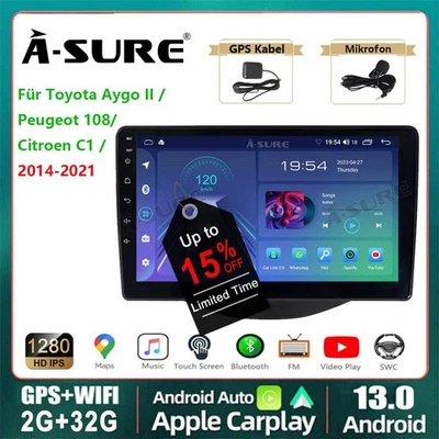 Android 14 Autoradio Carplay GPS Navi Für Toyota Aygo II Peugeot 108 Citroen C1 - Bild 1 von 4