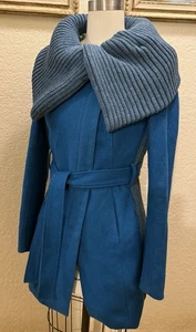 Abrigo Anthropologie Elevenses de lana con cinturón talla 2 - Mujer verde azulado elegante y cálido - Imagen 1 de 7