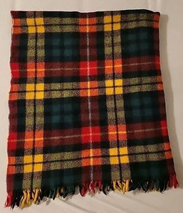 VTG 100% Lambswool Plaid Throw Blanket 50 x 44 Red Green Yellow ,colorful. - Picture 1 of 7