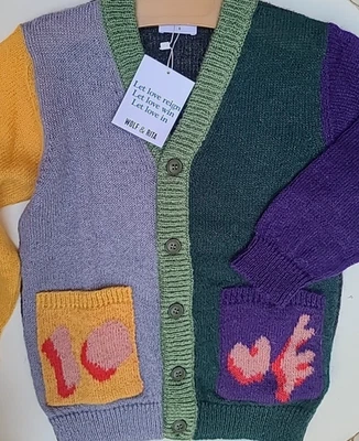 Nuevo Suéter Cárdigan Love Me Tejido en Bloques de Color Wolf and Rita Niña 6 (12011B) Foto 1 de 4