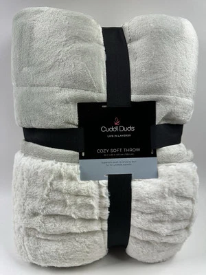 Cuddl Duds Plush Sherpa Throw Blanket Cuddle Cozy Live Soft Reversible Gray - Image 1 of 4