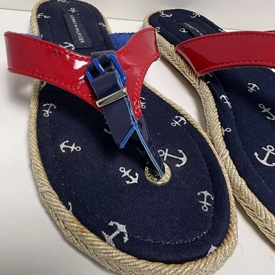 Girls Tommy Hilfiger Blue Anchor Print Thong Sandals Flip Flops Size 1 - Image 1 of 3