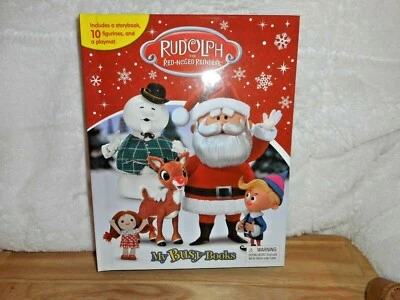 RUDOLPH THE RED NOSED REINDEER MY BUSY BOARD BOOK WITH 10 FIGURINES PLAY MAT NEW - Image 1 of 4