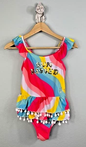 Betsey Johnson Girl's Sleeveless Bright Swimsuit Size 12 SUNKISSED POM POMS - Picture 1 of 10