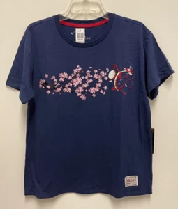 NWT DISNEY PRINCESS T-SHIRT-Navy Cotton Short Sleeve Mulan Embroidered Floral MD - Picture 1 of 5