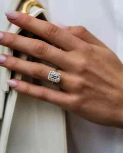 2.5Ct Emerald Cut Moissanite Wedding Engagement Ring 14K Yellow Gold Plated - Picture 1 of 4