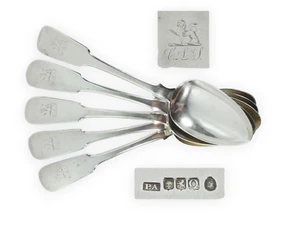 Antique Georgian 1835 Set 5 Glasgow Sterling Silver Tablespoons Serving Spoons - Picture 1 of 11