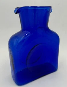 BLENKO Cobalt Blue Glass Double Spout Carafe Pitcher Water Bottle #384 - Picture 1 of 4