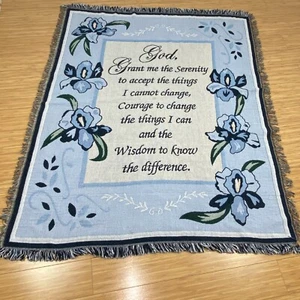 Serenity Prayer Inspirational Woven Throw Blanket Blue And White - Picture 1 of 4
