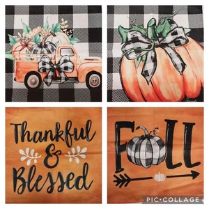 Lot of 4 Fall Pillow Shams Pumpkin Harvest Buffalo Plaid Orange Throw Covers - Picture 1 of 8