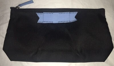 Lancome Paris Cosmetic Travel Makeup Bag Black With Blue Bow EUC - Image 1 of 4