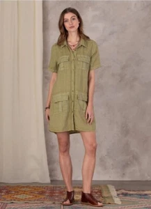 Sundance Catalog Damen kleines Leinen Harper Utility Hemdkleid in Olivgrün - Bild 1 von 6