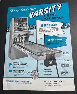 Chicago Coin Op Varsity Bowling Arcade Game Flyer Advertising C1960s Seattle