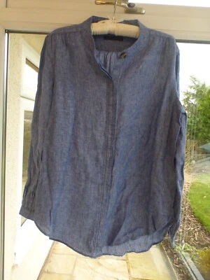 M&S Blue Chambray 100% Linen Long Sleeved Blouse UK 12 - Image 1 of 4