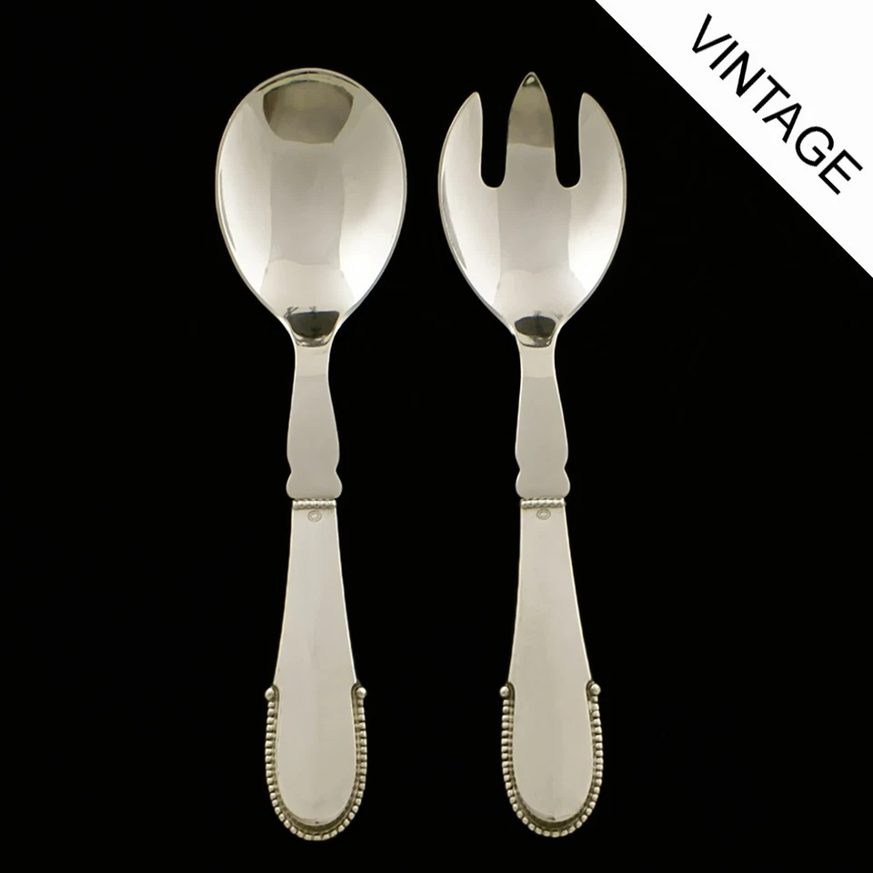 Conjunto de servir salada Georg Jensen prata com aço, médio - contas/bala  - Imagem 1 de 1