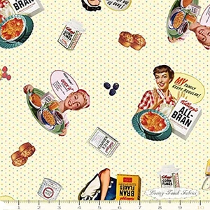 SPRINGS / KELLOGG'S "SASSY LADIES TOSS" VINTAGE CEREAL ADS FABRIC PRICED @1/2 YD - Picture 1 of 1