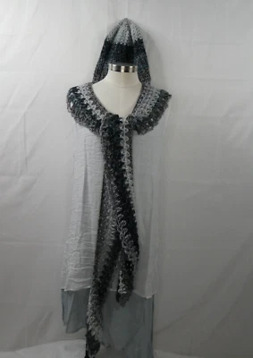 Nuevo Cuello Bufanda y Sombrero Suave Rectángulo V Centro X Largo Hecho a Mano Ganchillo Gris Foto 1 de 4