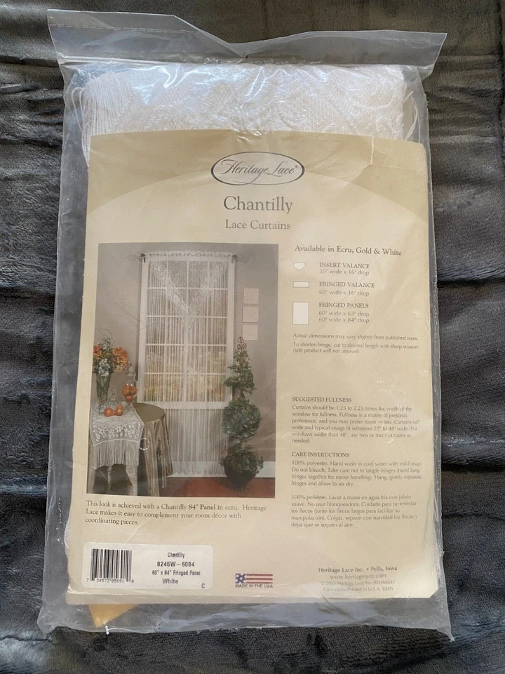 Heritage NEW in package #8245w-6084 chantilly 60"x84" white fringed panel - Image 1 of 1