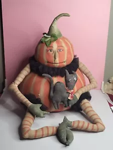 Joe Spencer Gathered Traditions XL primitiva zucca di Halloween con uomo gatto - Foto 1 di 18