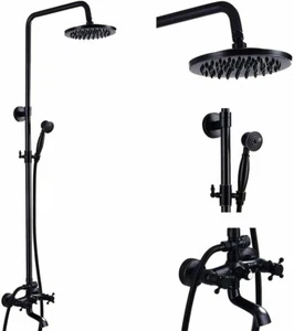Exposed Shower Faucet Set 8'' Rainfall Shower Head Wall Mount W/Clawfoot Tub Tap - Picture 1 of 8