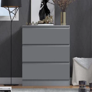 Dark Matt Grey 3 Drawer Chest Of Deep Drawers Bedside Table Painted Finish - Picture 1 of 8