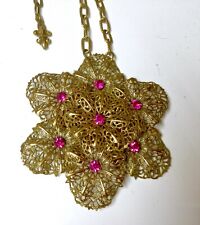 Gorgeous and Elegant Signed Vendome Pink Rhinestone and Gold 