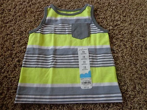 Jumping Beans Jungen neu mit Etikett Gr. 12M ärmellos gestreift grau/gelb/weiß Tank mit Tasche - Bild 1 von 4