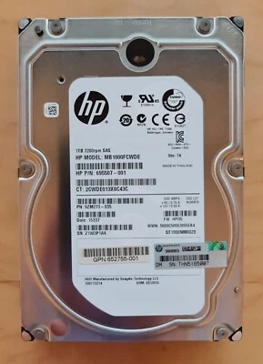 1TB SAS 6G 7.2k 128MB 3.5" Seagate ST1000NM0023 HP MB1000FCWDE 695507-001 Server - Image 1 of 4
