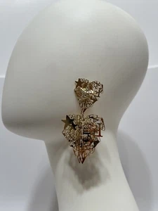 Vtg CHRISTIAN LACROIX GOLD HEART CLIP EARRINGS - Picture 1 of 8