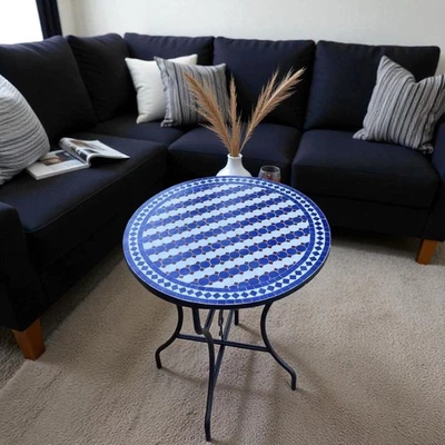 Round Patio Decor & Garden Table, Outdoor Tile Dining Table Rustic Table Mosaic - Image 1 of 4