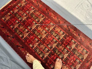 3'6 x 6'4 Vintage Afghan Turkmen Ersari Rug Wool Oriental Tribal Kitchen Carpet - Picture 1 of 11