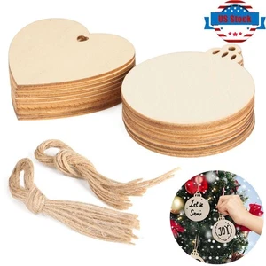 10Pcs DIY Wooden Disk Party Hanging Decor, Blank Round/Heart Wood Ornaments - Picture 1 of 13