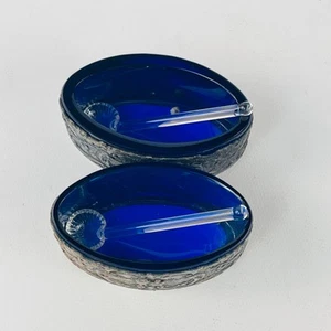 Cobalt Blue Vintage Salt Cellars; Set of 2; Glass spoons - Picture 1 of 8