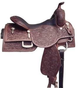 Full Carved Handmade Western Barrel Saddle Softy Chocolate Seat With Tack Set. - Picture 1 of 5