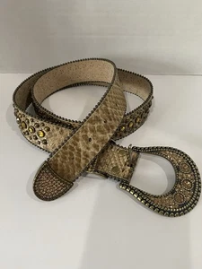 Chicos Amber Gold Bling Studded Metal Tip & Keeper Belt Sz Large - Picture 1 of 10