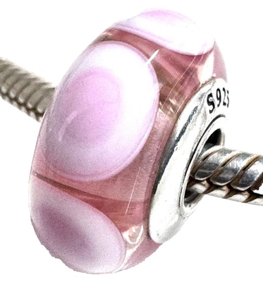 PANDORA Retired Sterling Silver Pink Stepping Stones Murano Glass Bead - 790911 - Image 1 of 4