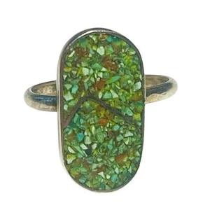 Ring Sterling Silver Southwestern Artisan Green Turquoise Chip Inlay Size 6 VTG - Picture 1 of 15
