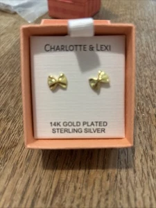 CHARLOTTE & LEXI GOLD PLATED STERLING SILVER Bow EARRINGS - Picture 1 of 4