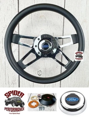 Volante pickup Bronco II Ranger 1989-94 azul ovalado 13 1/2" cromo 4 radios Foto 1 de 4